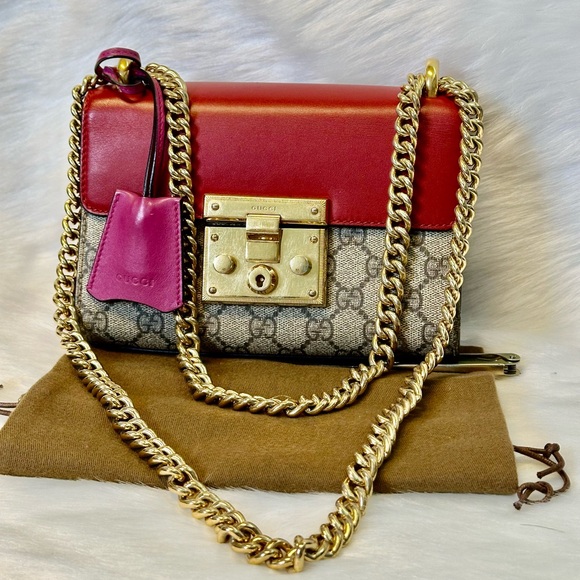 Gucci Red Pink and Gold Chain Shoulder Bag - Picture 4 of 14